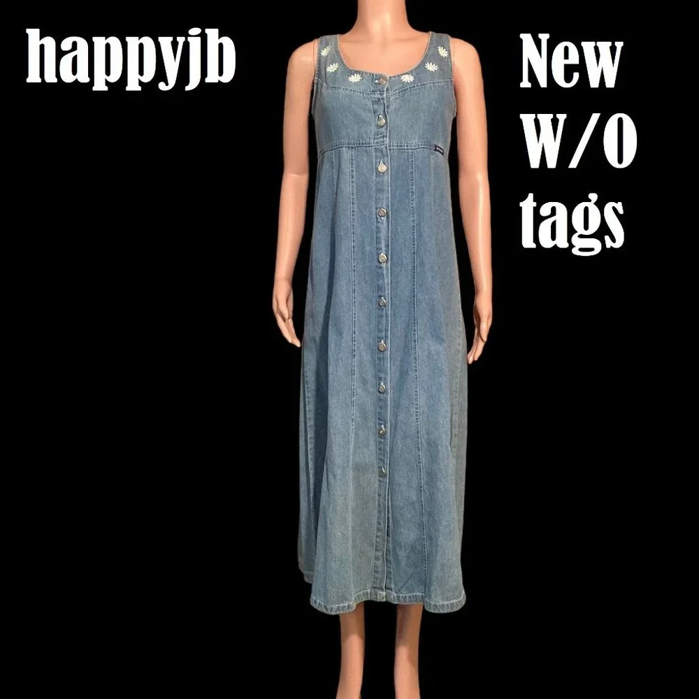 NWOT Vintage No Excuses Original Weathered Denim Sleeveless Dress Size M - Picture 2 of 16